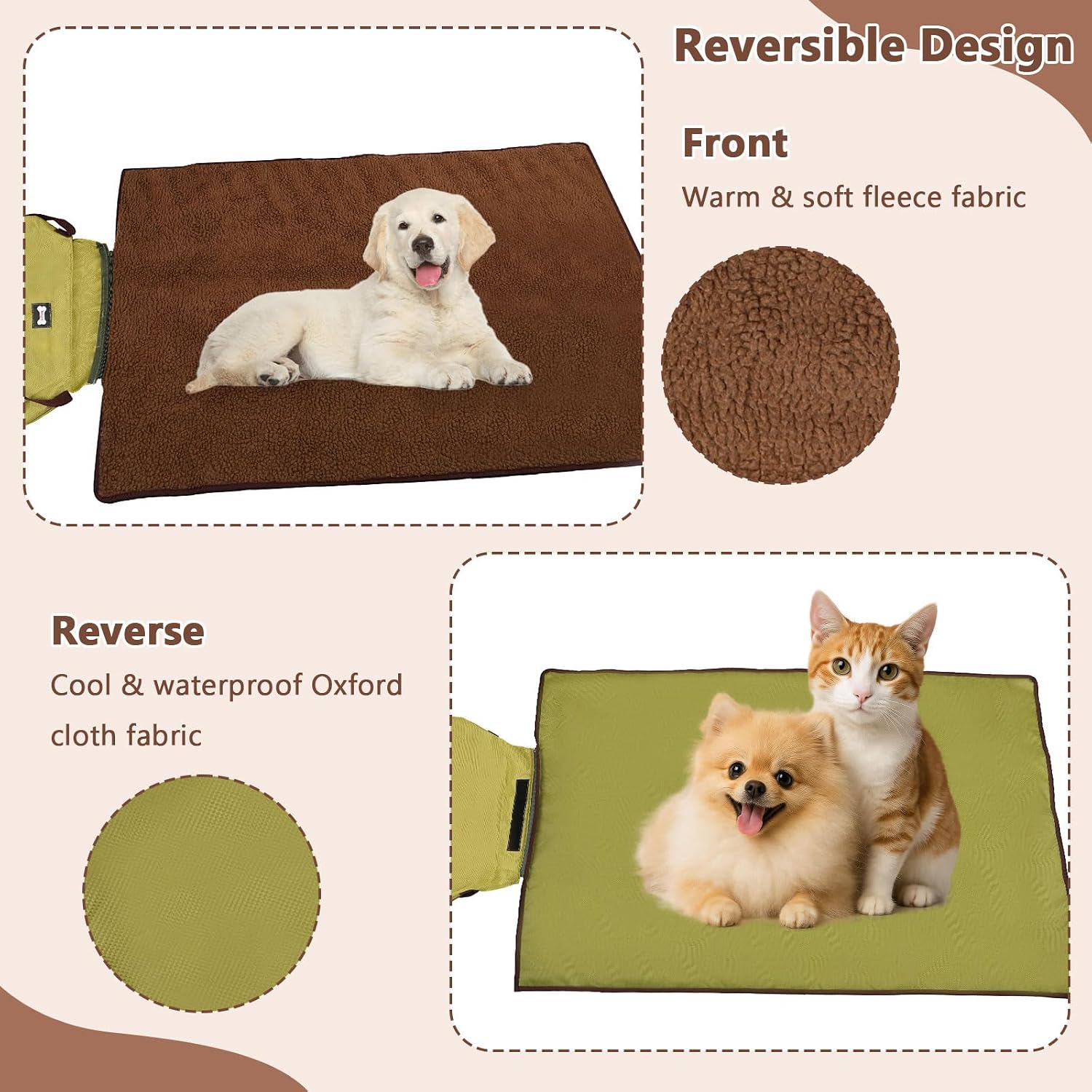 Faltbare wasserdichte Hundedecke 100×70 cm mit Tasche - weich, waermend