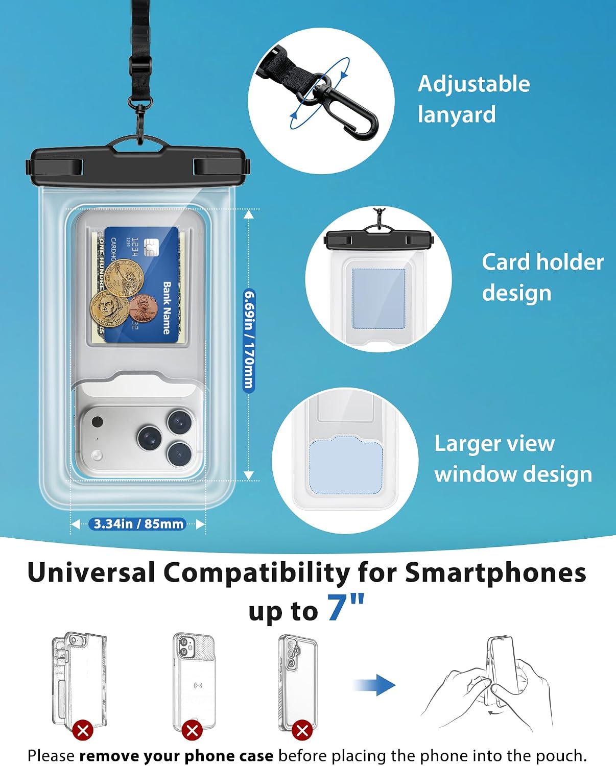 YOSH wasserdichte Handytasche bis 8,5" 2er Set fuer Bootfahren Unterwasser iPhone