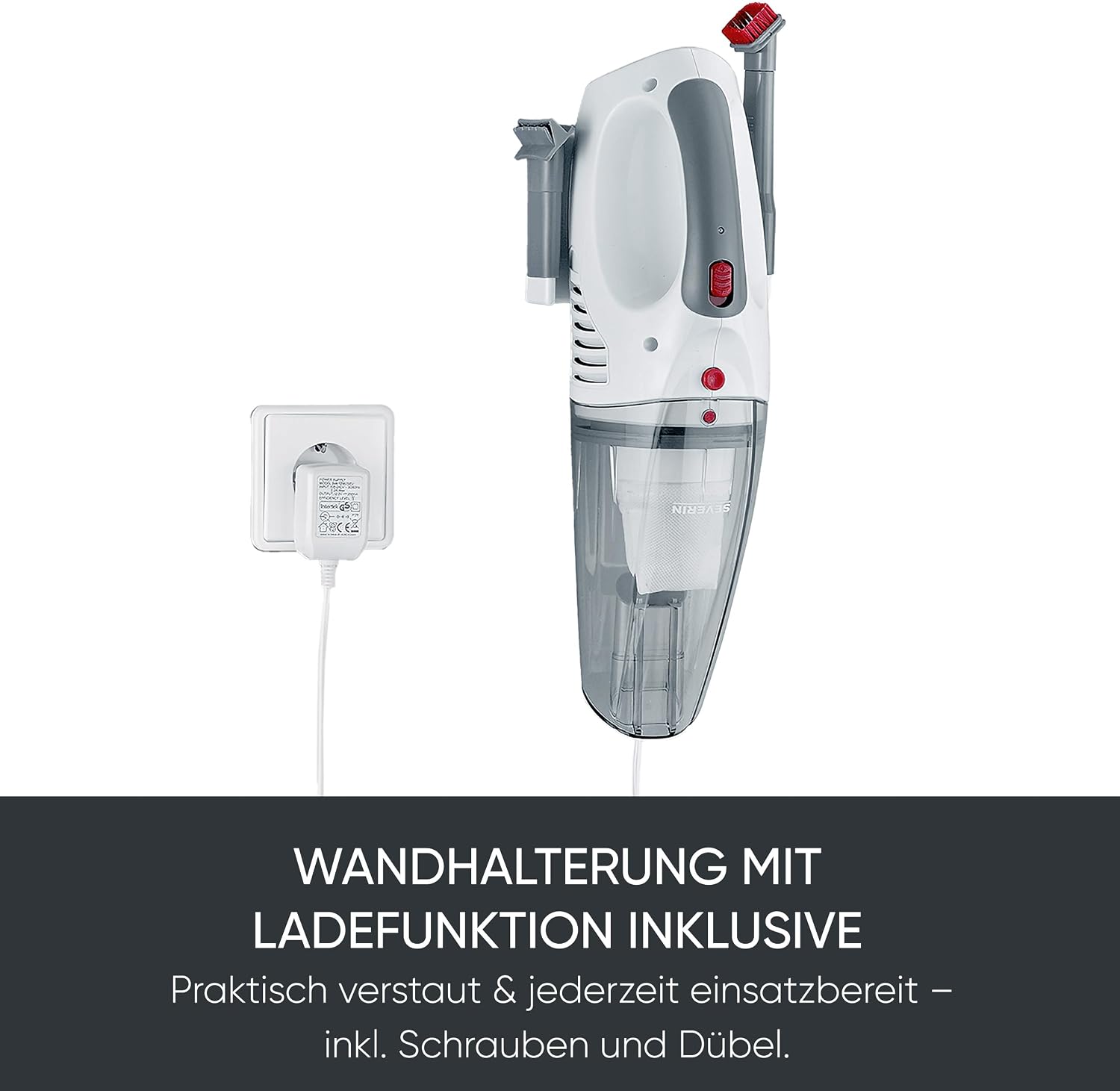 SEVERIN Akku Handstaubsauger 3‑in‑1 Nass und Trocken Weiss/Rot