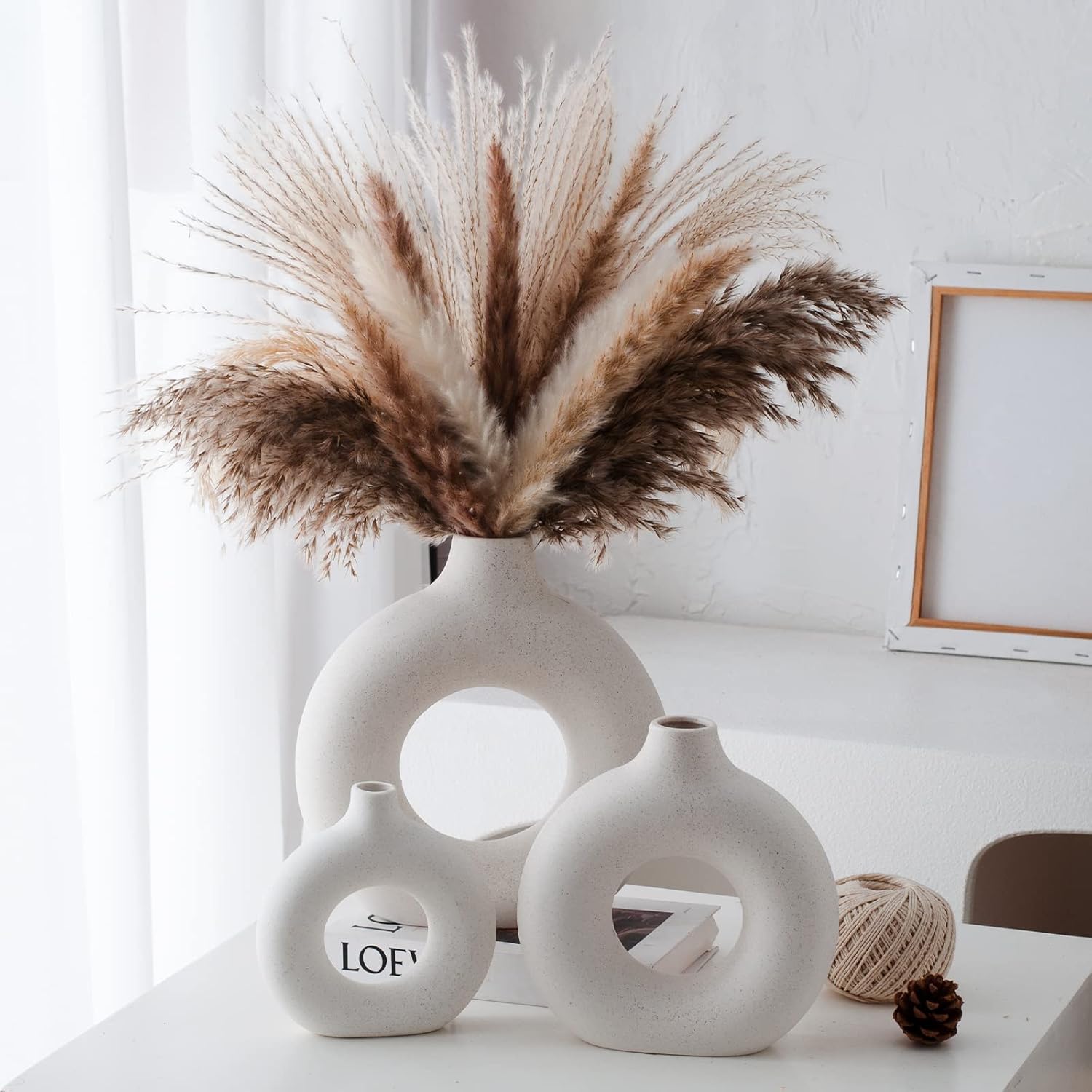 Donut Vasen 2er Set Weiss Matt Boho Nordic Deko Keramikvase