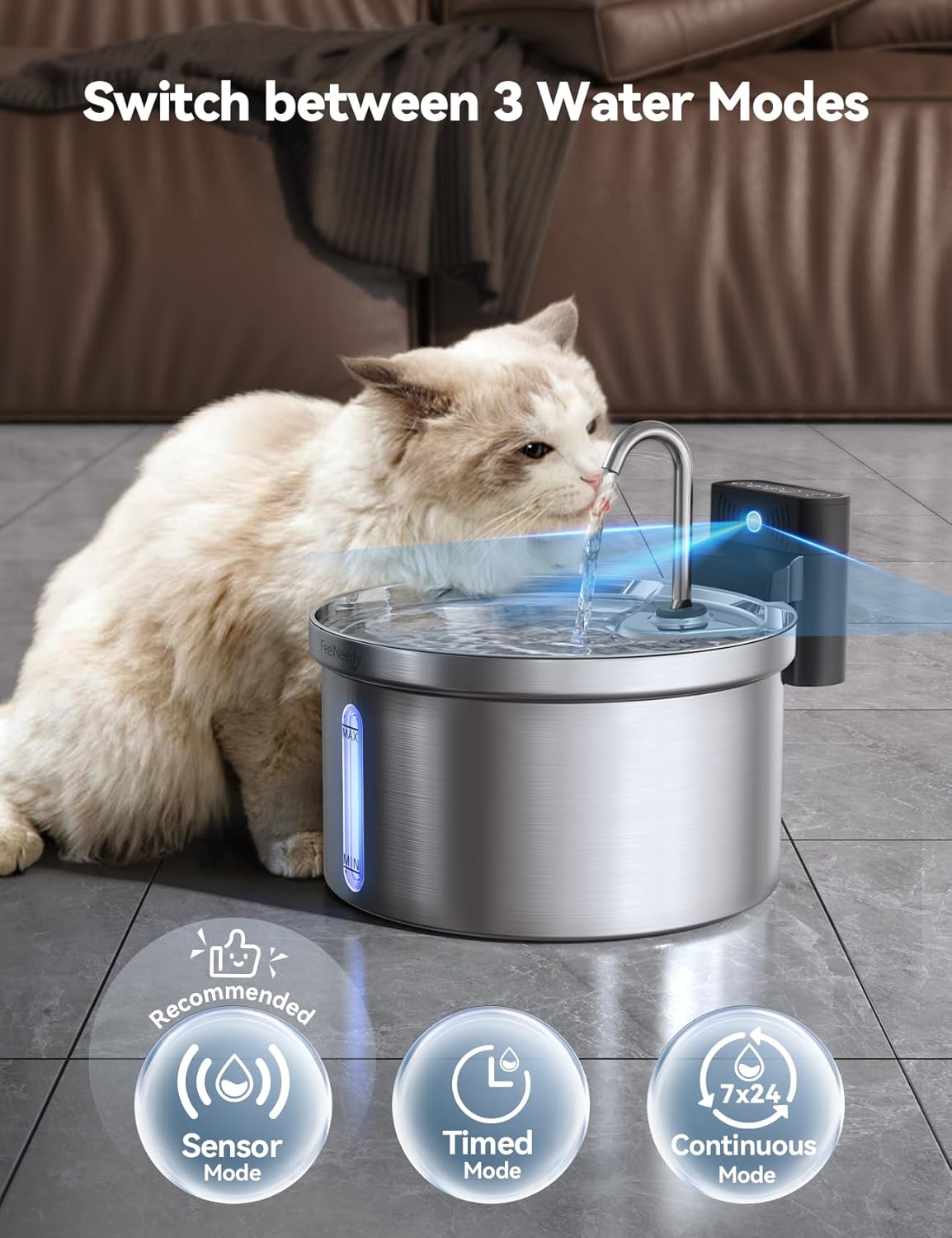 FEELNEEDY Katzenbrunnen Edelstahl 4000mAh Akku Batteriebetriebener Trinkbru