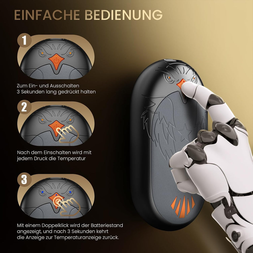 Elektrischer Handwaermer 2er Set wiederaufladbar USB 3 Heizstufen Outdoor