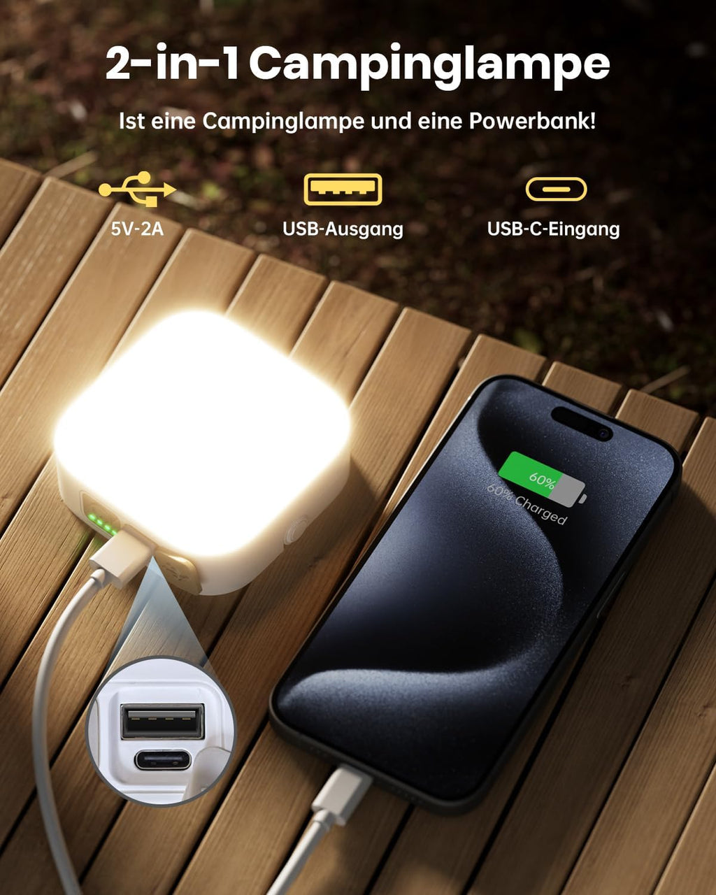 Eventek Campinglampe 4000 Lumen 10000 mAh Akku, IP65 Aufladbar, 4 Modi, 2er-Set
