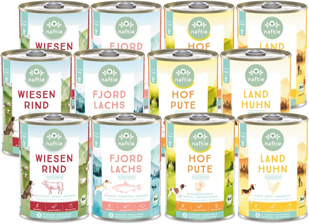 Bio Nassfutter fuer Hunde 12x400g - purinarm glutenfrei fettarm fuer Adult & Senio