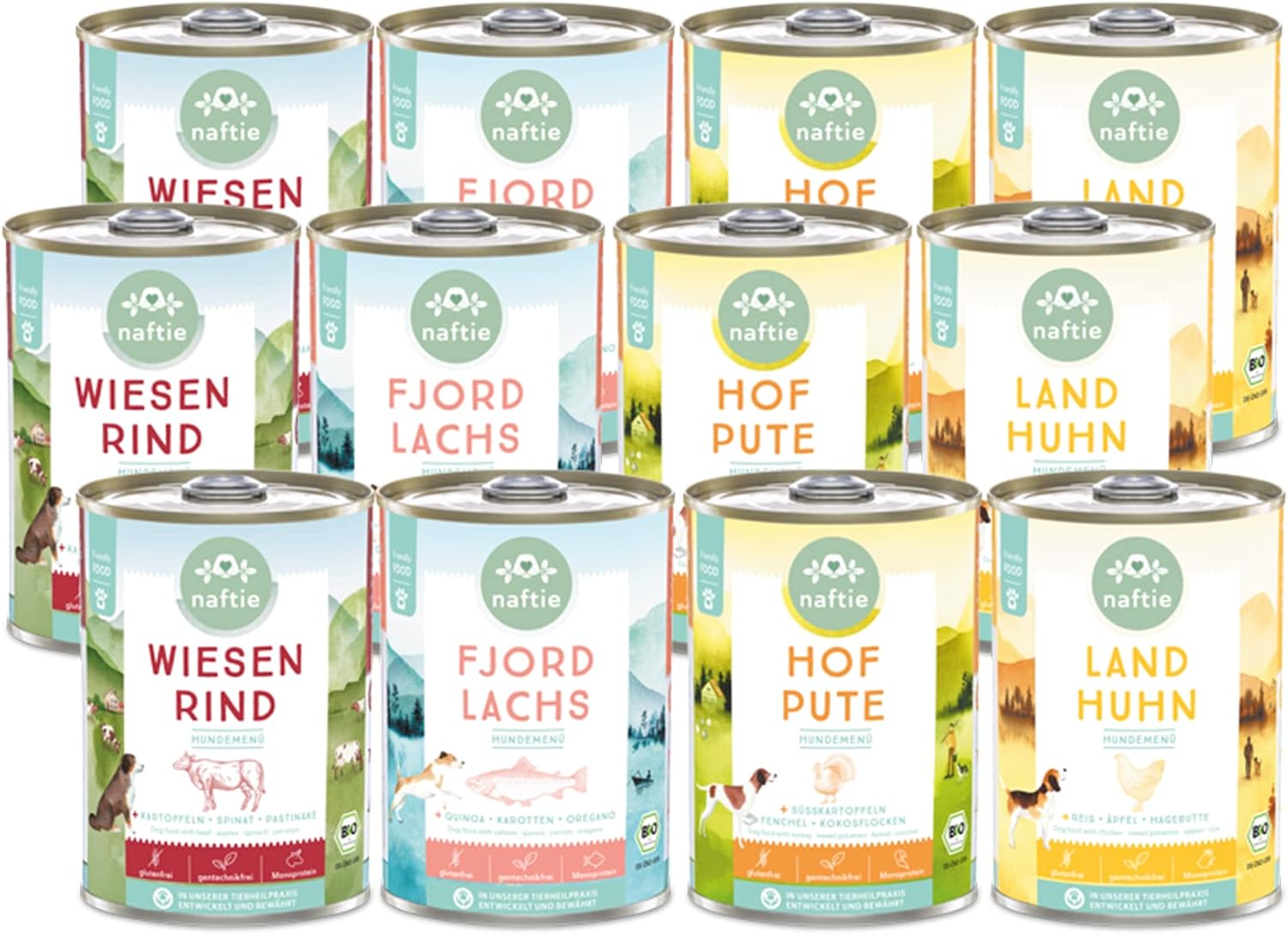 Bio Nassfutter fuer Hunde 12x400g - purinarm glutenfrei fettarm fuer Adult & Senio