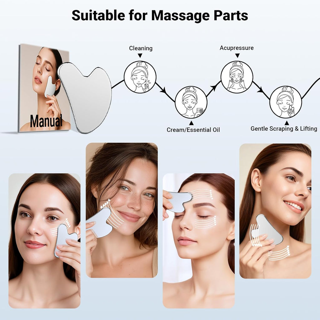 Alyvisun Gua Sha Set aus Edelstahl Gesichtsmassage Roller gegen Schwellungen