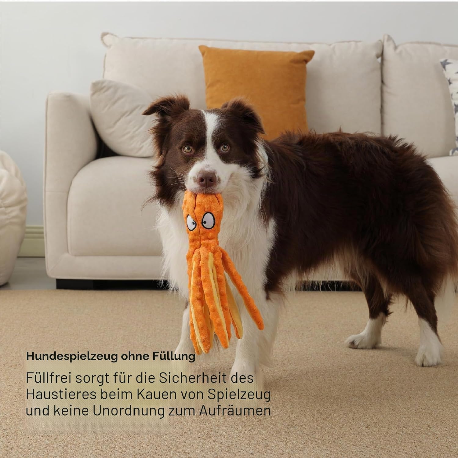 Hundespielzeug Krake Pluesch mit Quietschie und Crinkle fuer kleine und mittelgross