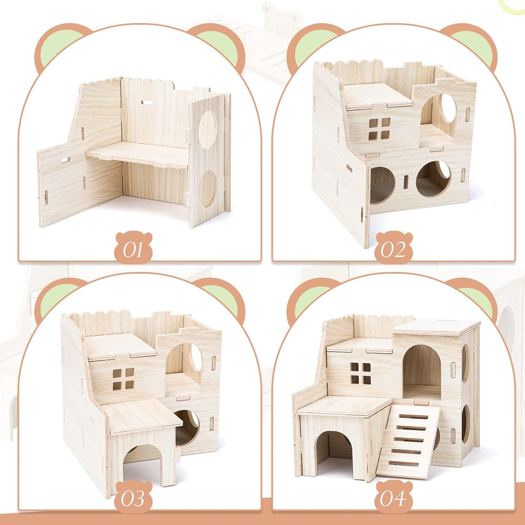 6x Hamster Holzspielzeug Set DIY Haus Kauspielzeug Zubehör für Kleintiere
