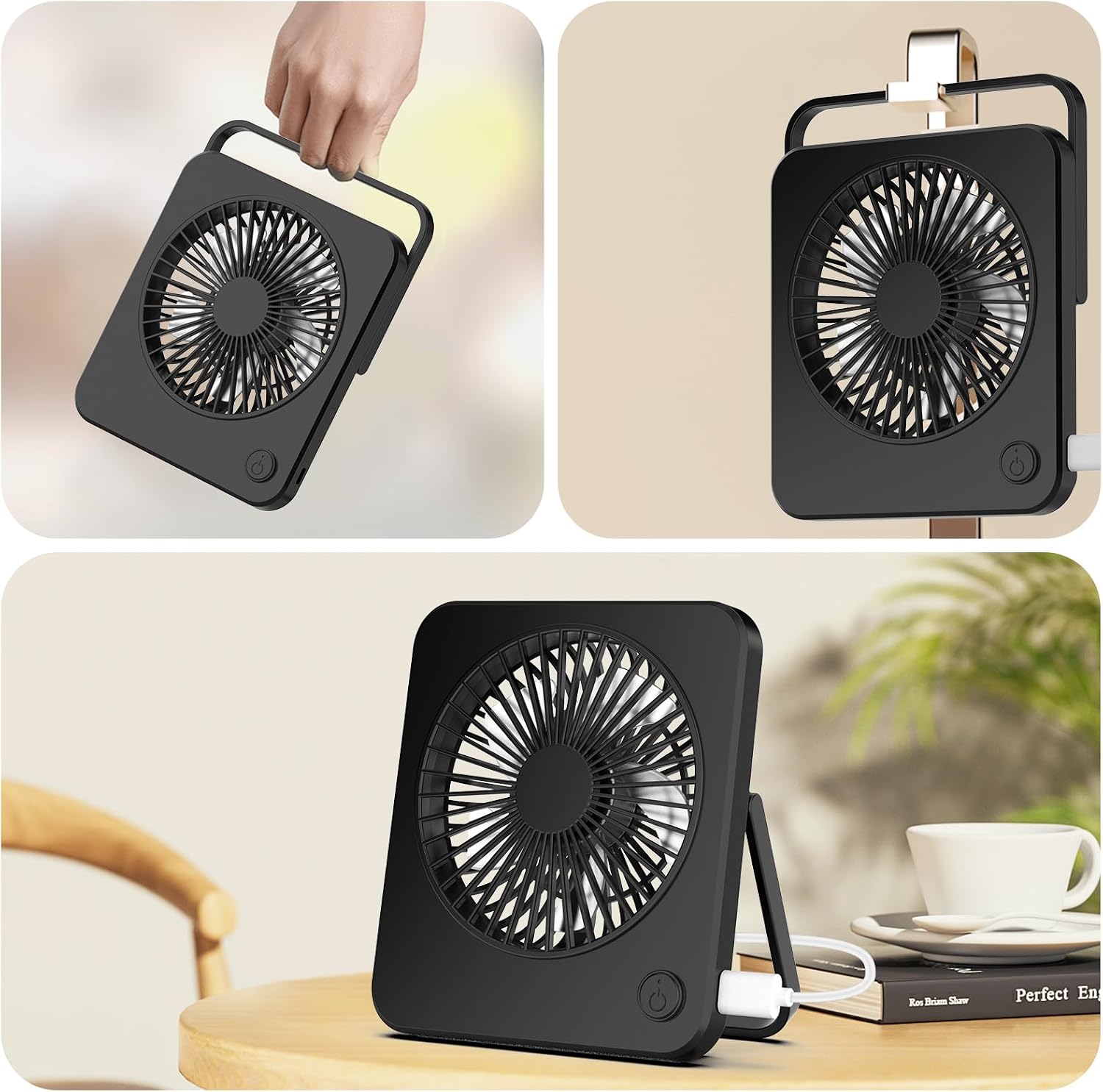 Hianjoo USB Tischventilator leise 3 Geschwindigkeiten schwarz, USB-Stromversorgu