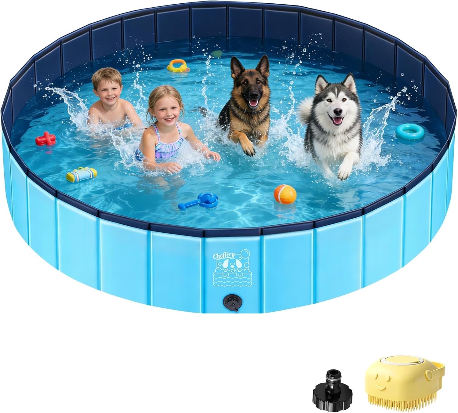 JONRRYIN Hundepool 160x30 cm faltbar rutschfest mit Buerste Flicken Ablassventil