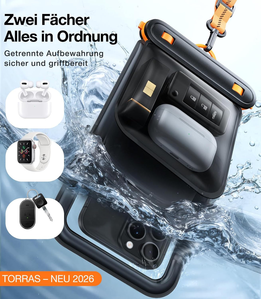 TORRAS IP68 wasserdichte Handytasche bis 7,9" mit doppelter Tasche Schwarz
