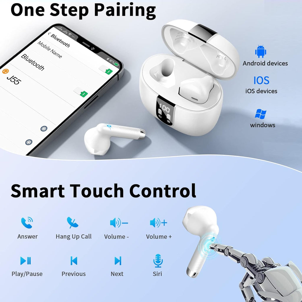 Bluetooth In-Ear Kopfhoerer 5.3 mit ENC Noise Cancelling, 48 Std. Akku