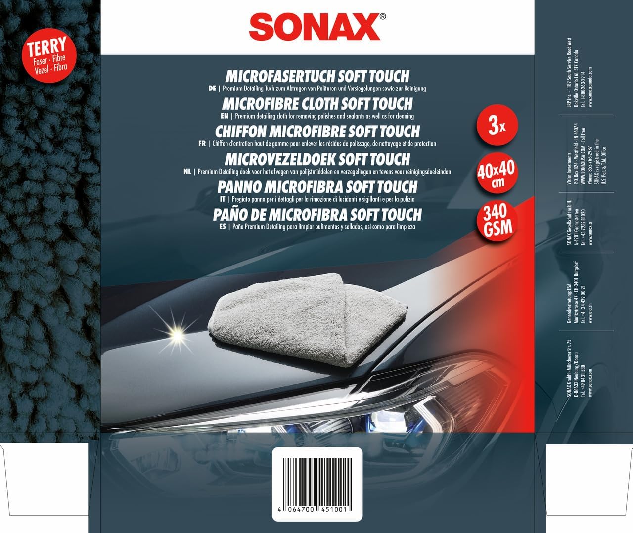 SONAX Microfasertuch Soft Touch 3er Set Autopflege Reinigungstuch