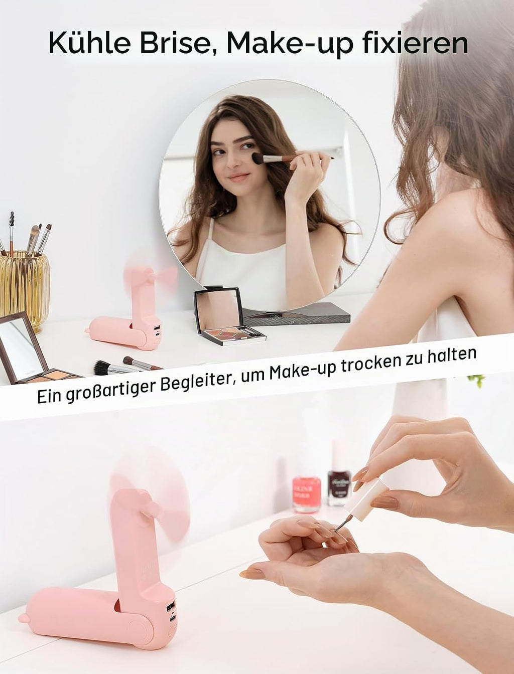 JISULIFE Mini Handventilator 3in1 mit 4500mAh Powerbank USB Akku Taschenlampe We