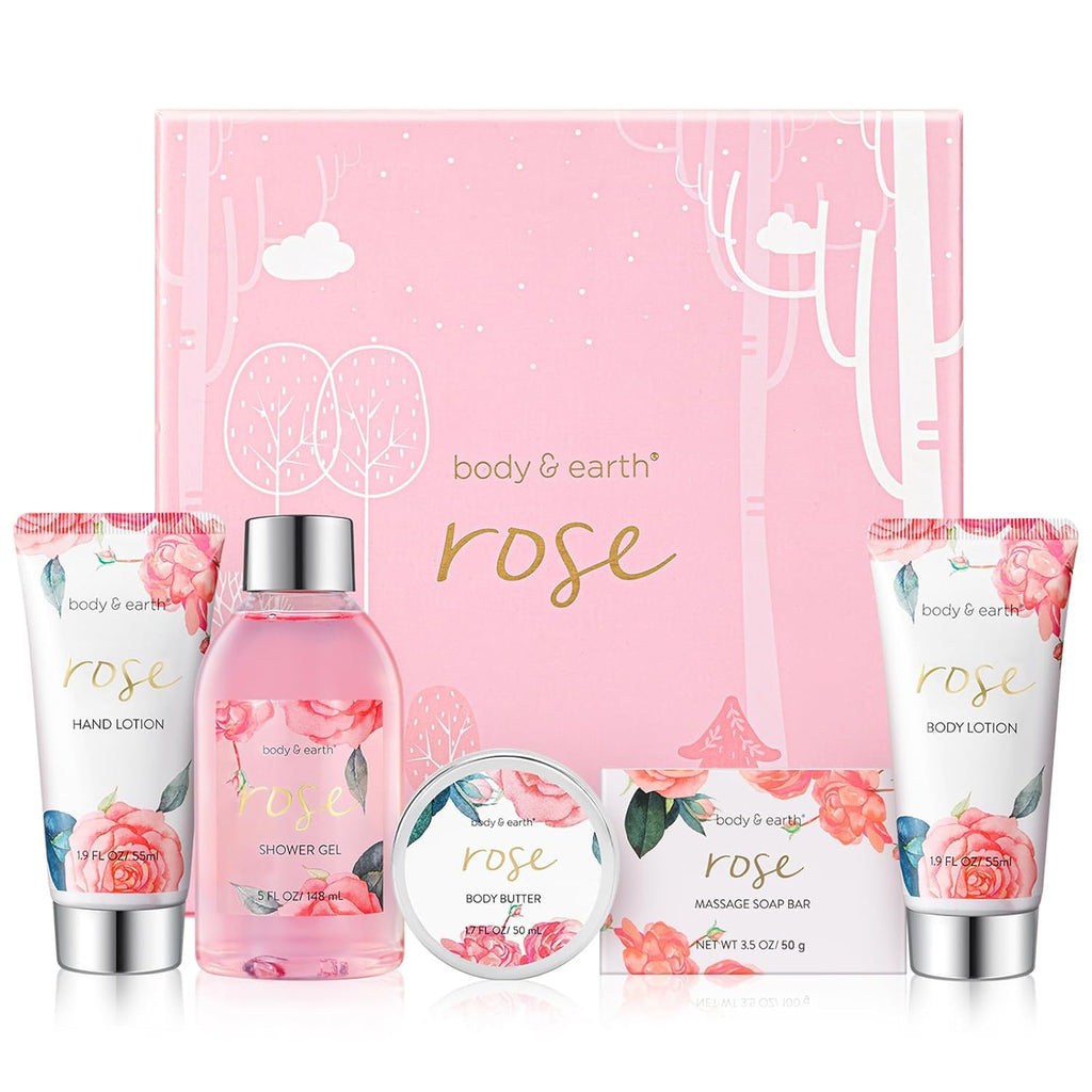 BODY & EARTH Geschenkbox Frauen 5-teilig Rose Geburtstagsgeschenk Freundin