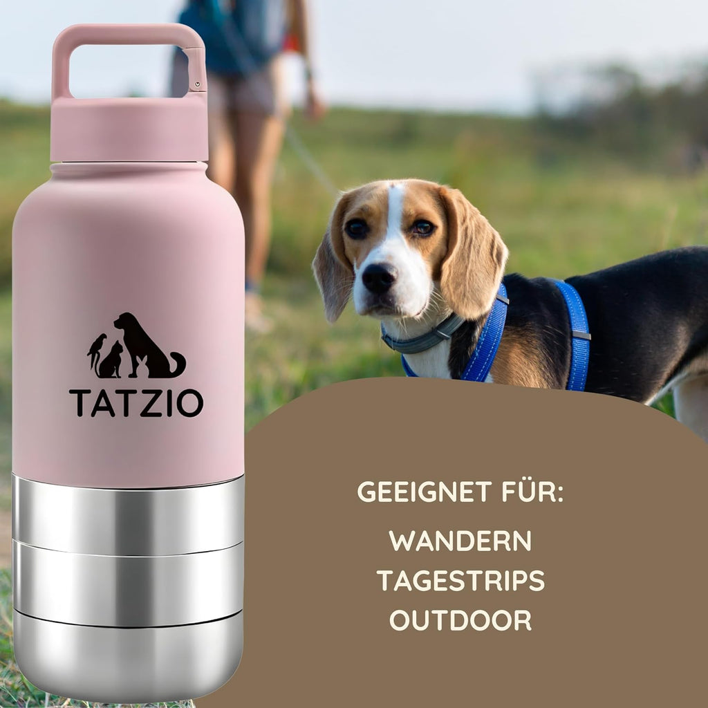 Reiseflasche 4-in-1 fuer Hunde Katzen Edelstahl isoliert auslaufsicher cr