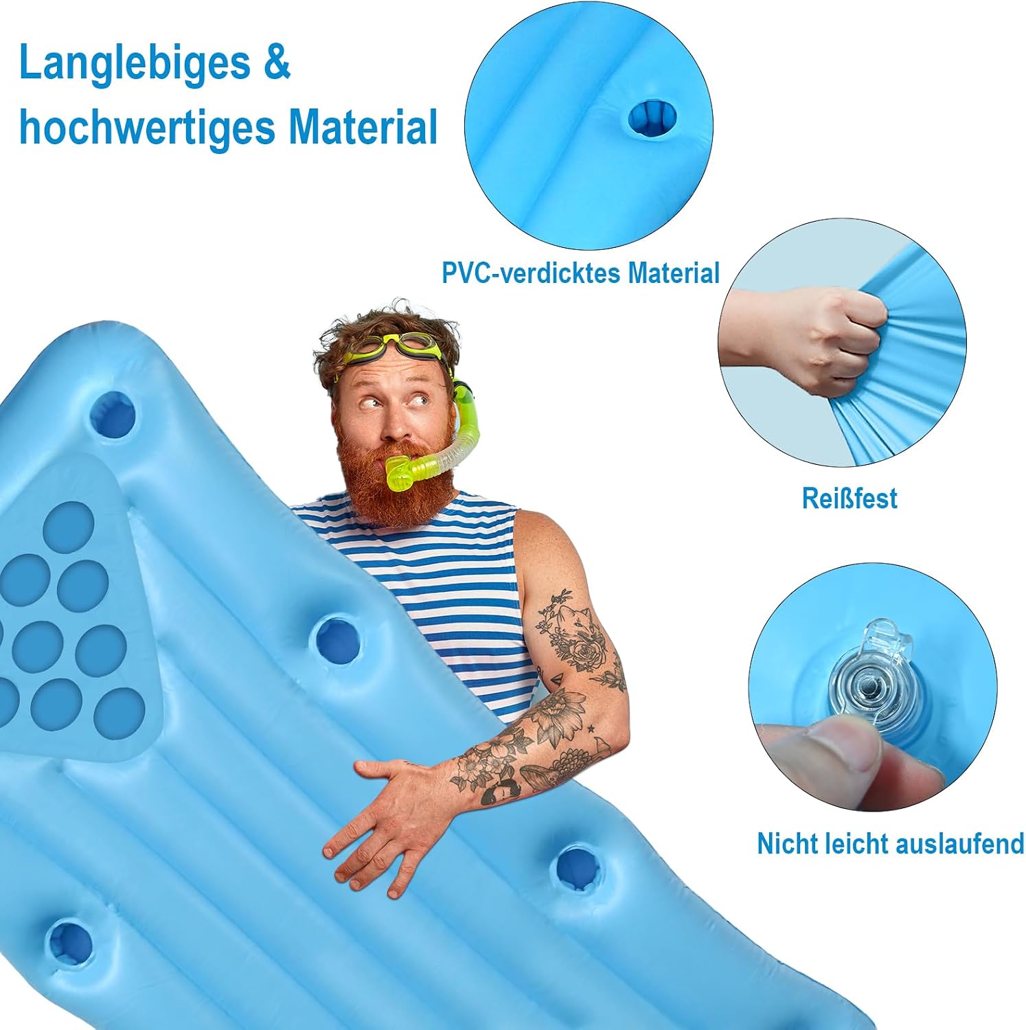 Faburo Luftmatratze 175x75x15 cm aufblasbar mit Getraenkehalter Pool Float