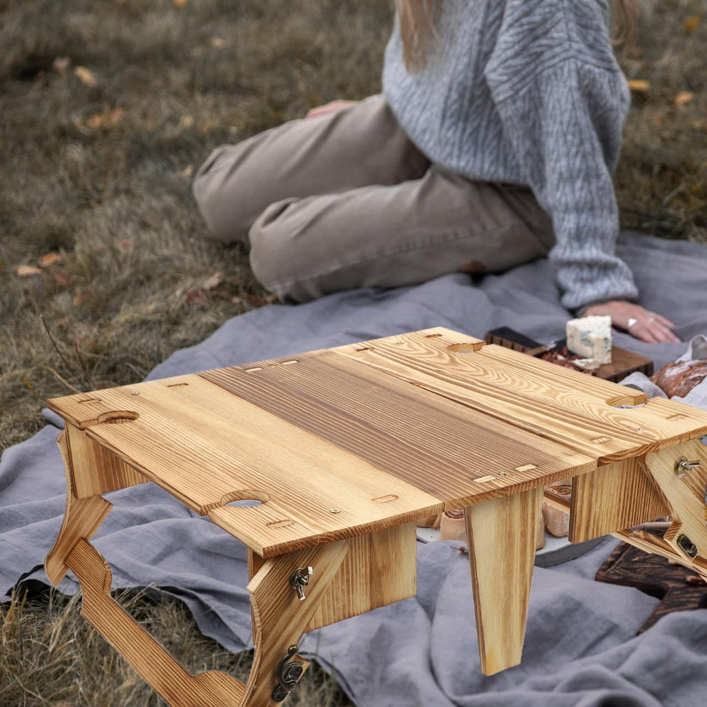 GANAZONO Klapptisch Holz mit Weinhalter Picknick Klappbar Tragbar