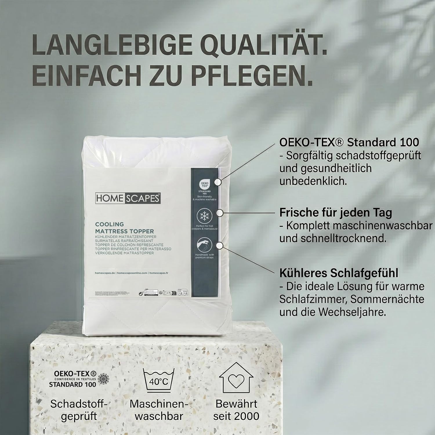 HOMESCAPES Kuehlender Matratzentopper 90x200 cm - atmungsaktive Cool-Touch Matrat