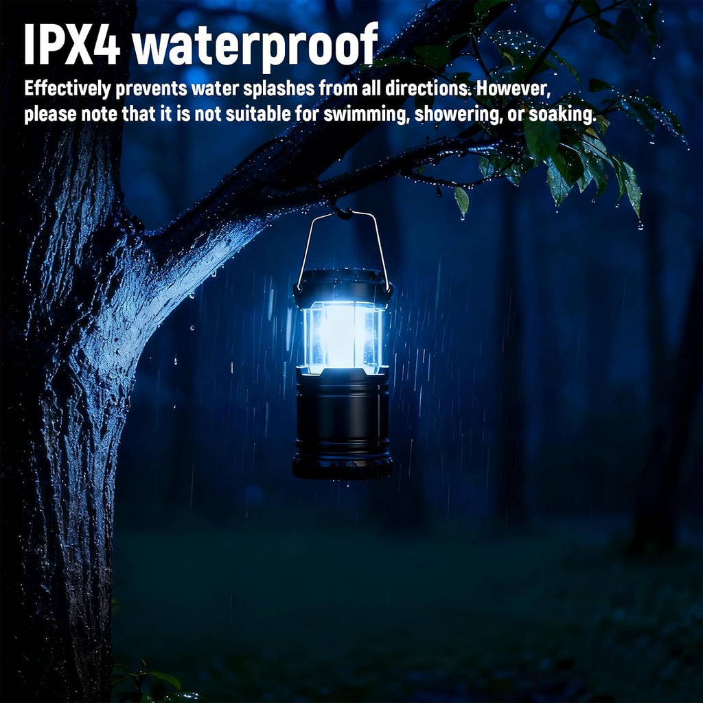 2er Set faltbare LED Campinglampe wasserdicht mit Haken, batteriebetrieben AAA