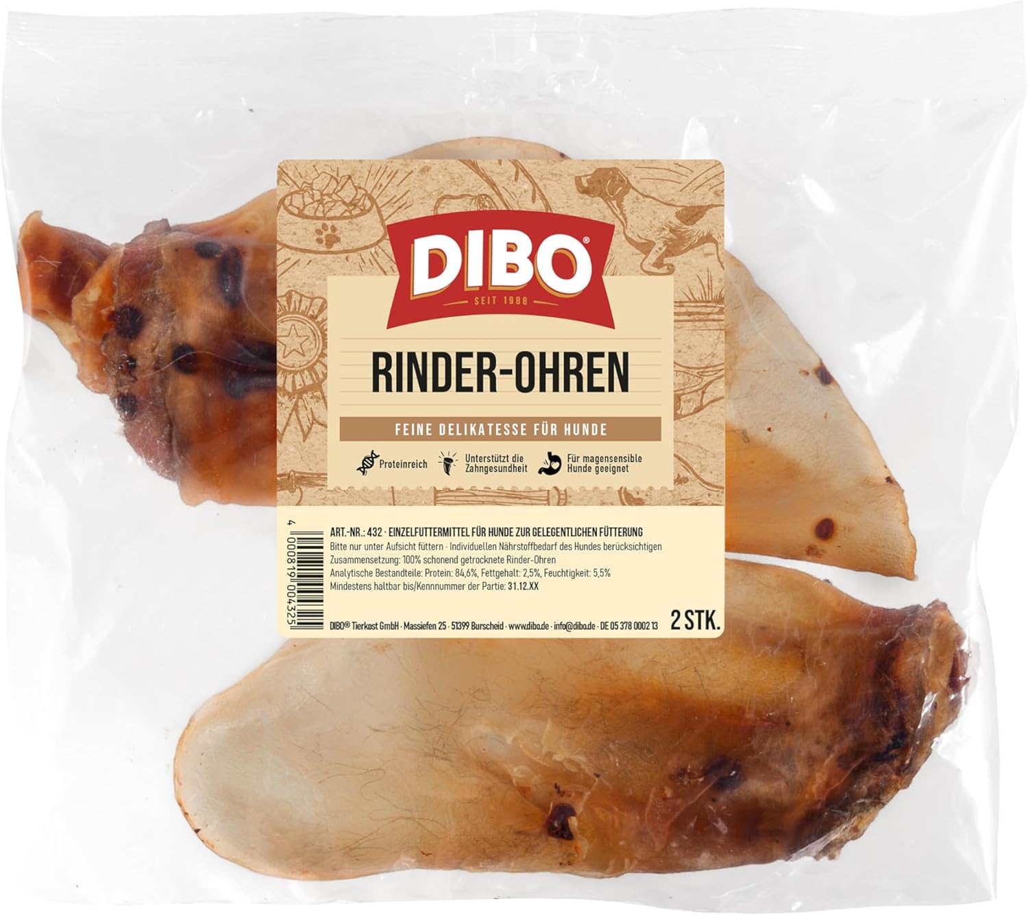DIBO Rinderohren 10er Beutel Hundesnack Naturkauartikel ohne Zusaetze