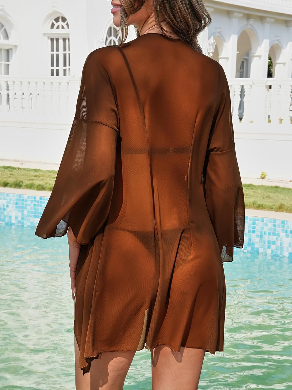 Saodimallsu Damen Bikini Cover Up Chiffon Kimono Cardigan Lang S-XL