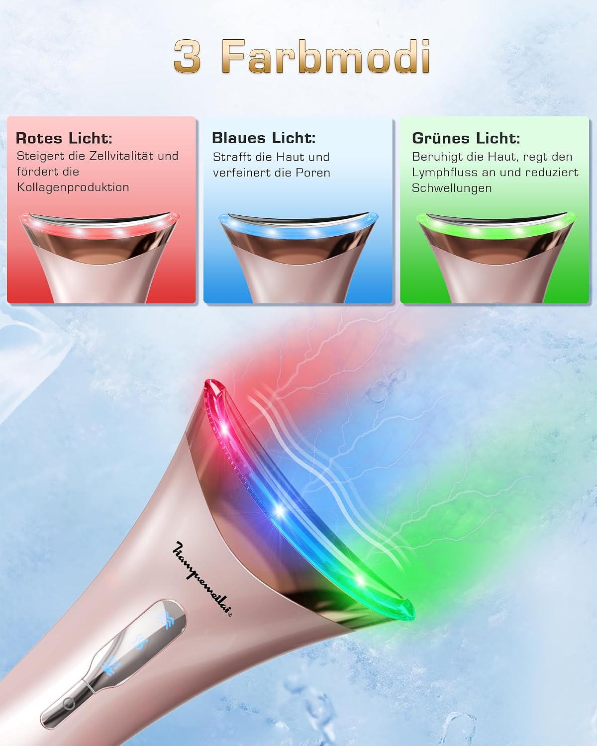 EMS Gesichtsmassagegeraet mit LED Lifting und Waerme 45°C Anti-Falten