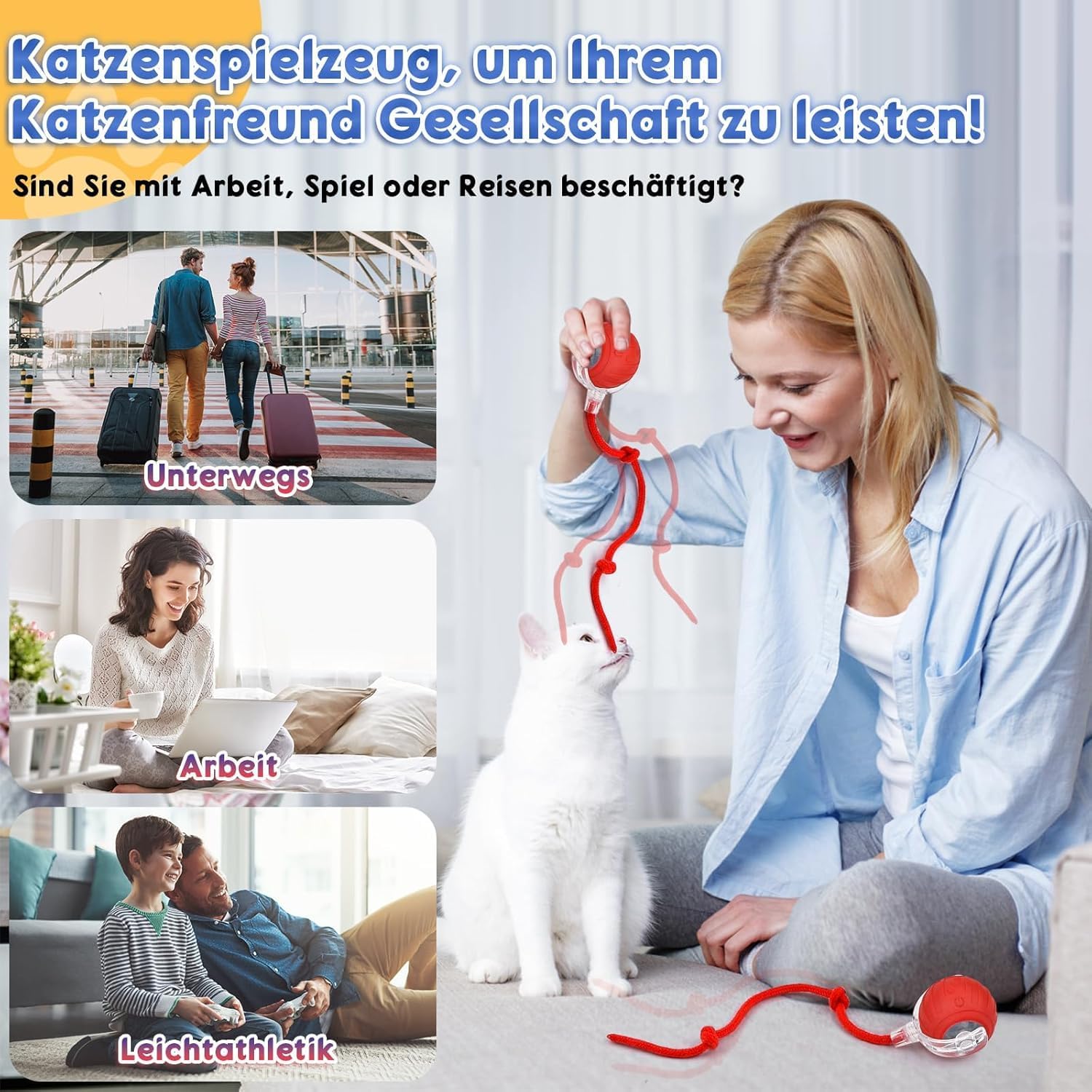 Interaktiver Katzenball elektrisch 360° rollend Katzenspielzeug mit LED