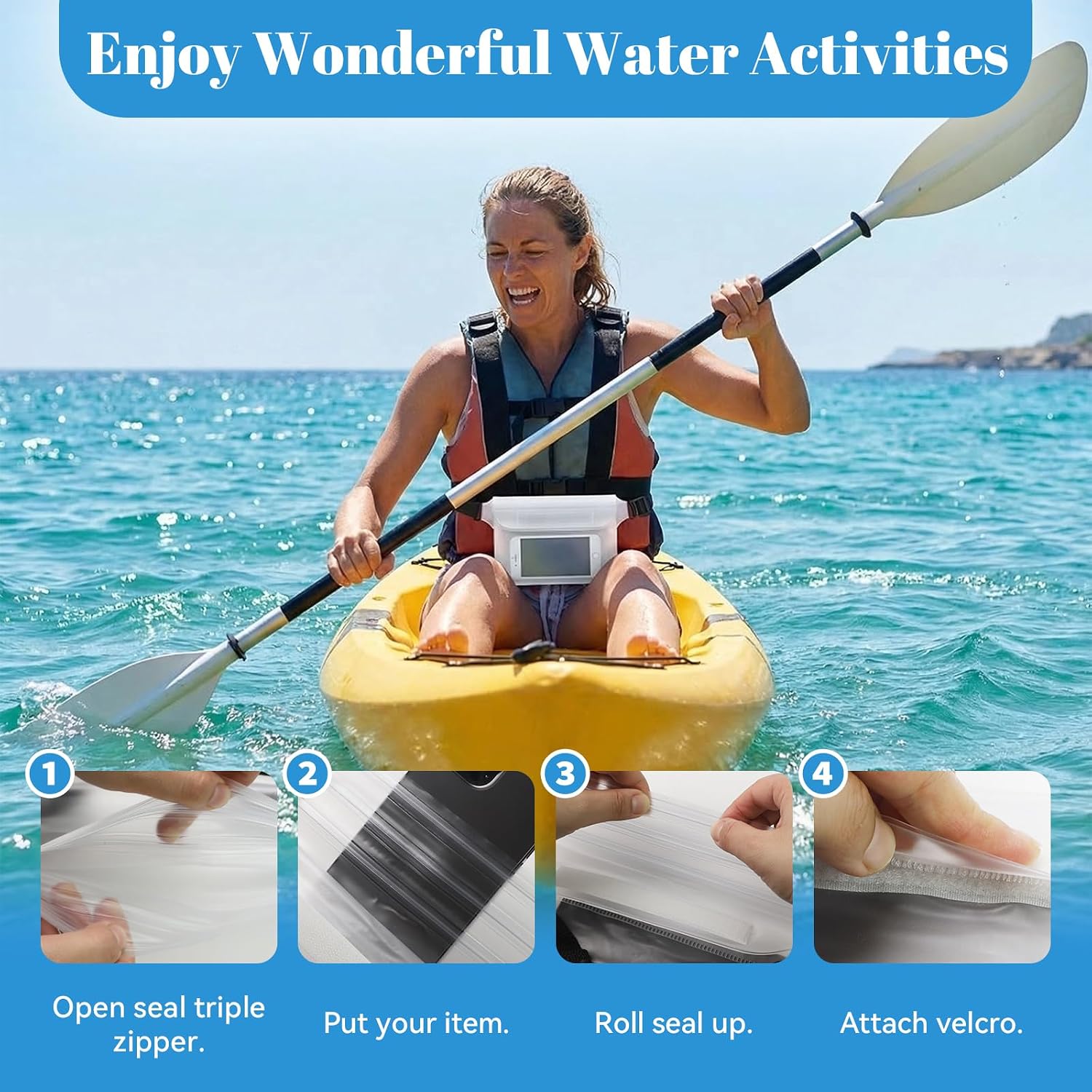 Wasserdichte Handyhuelle IPX8 transparent 4er Set Bauchtasche mit Gurt weiss