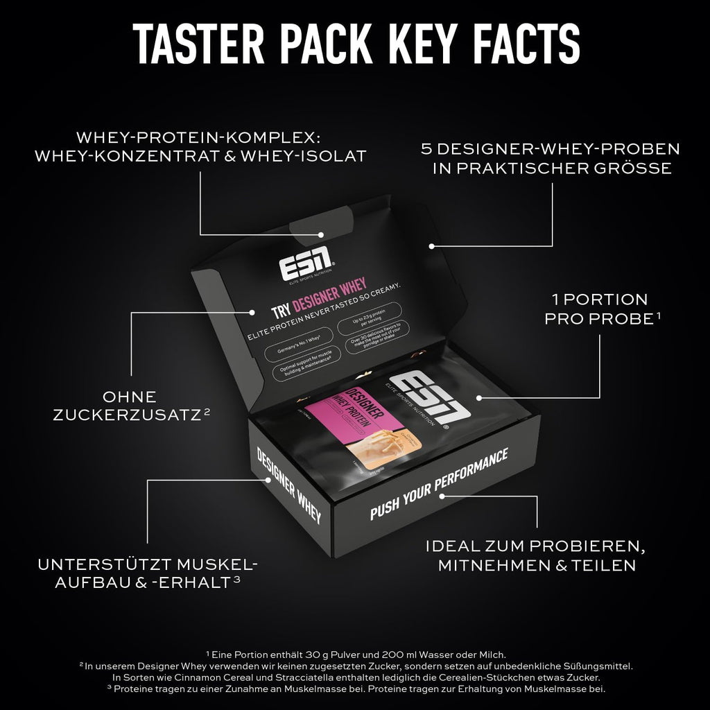 ESN Designer Whey Probierbox 5 x 30 g Whey Proteinpulver 23 g Protein
