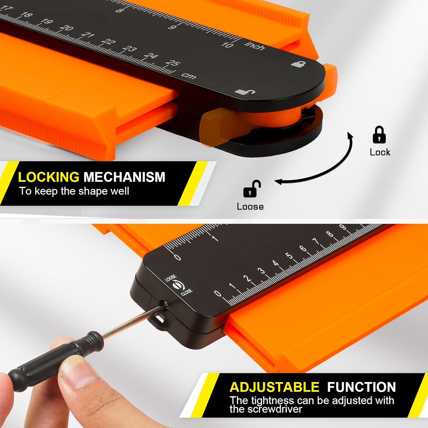 JOREST Konturenlehre 25+12 cm feststellbar Wiederholungslehre Laminat Schablone