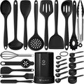 25-teiliges Silikon Kuechenhelfer Set schwarz hitzebestaendig mit Halter
