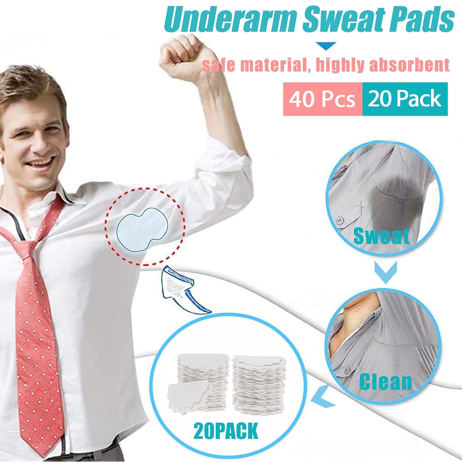 Achselpads 40 Stueck - Schweisspads fuer Damen und Herren, Anti-Schweiss