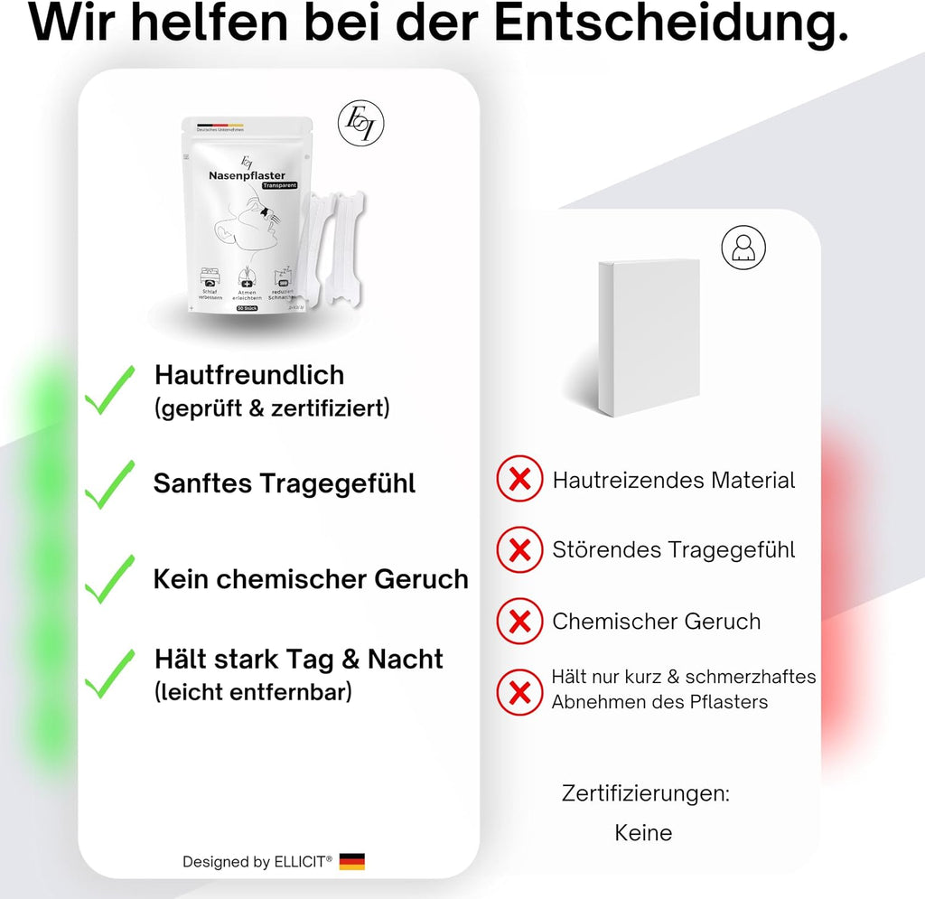 Ellicit Nasenpflaster transparent 30 Stk Nasenstrips gegen Schnarchen