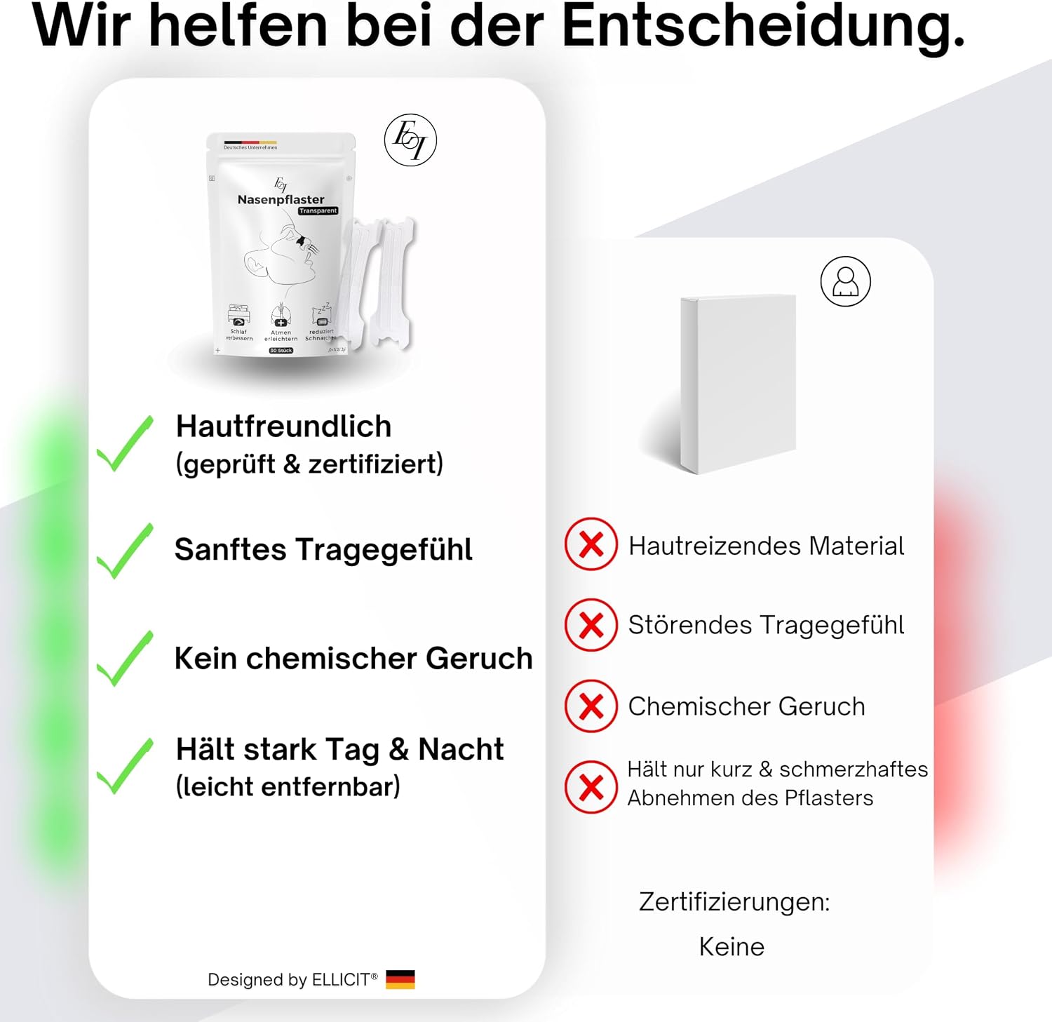 Ellicit Nasenpflaster transparent 30 Stk Nasenstrips gegen Schnarchen