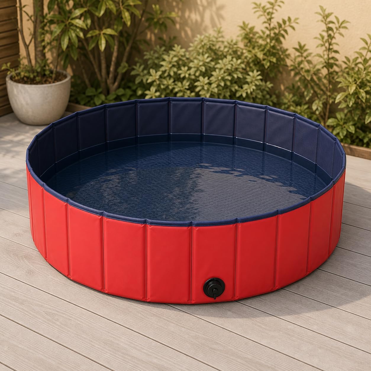 lionto Hundepool faltbar Ø 160 cm Hoehe 30 cm PVC kratzfest Anti-Rutsch Blau/Rot