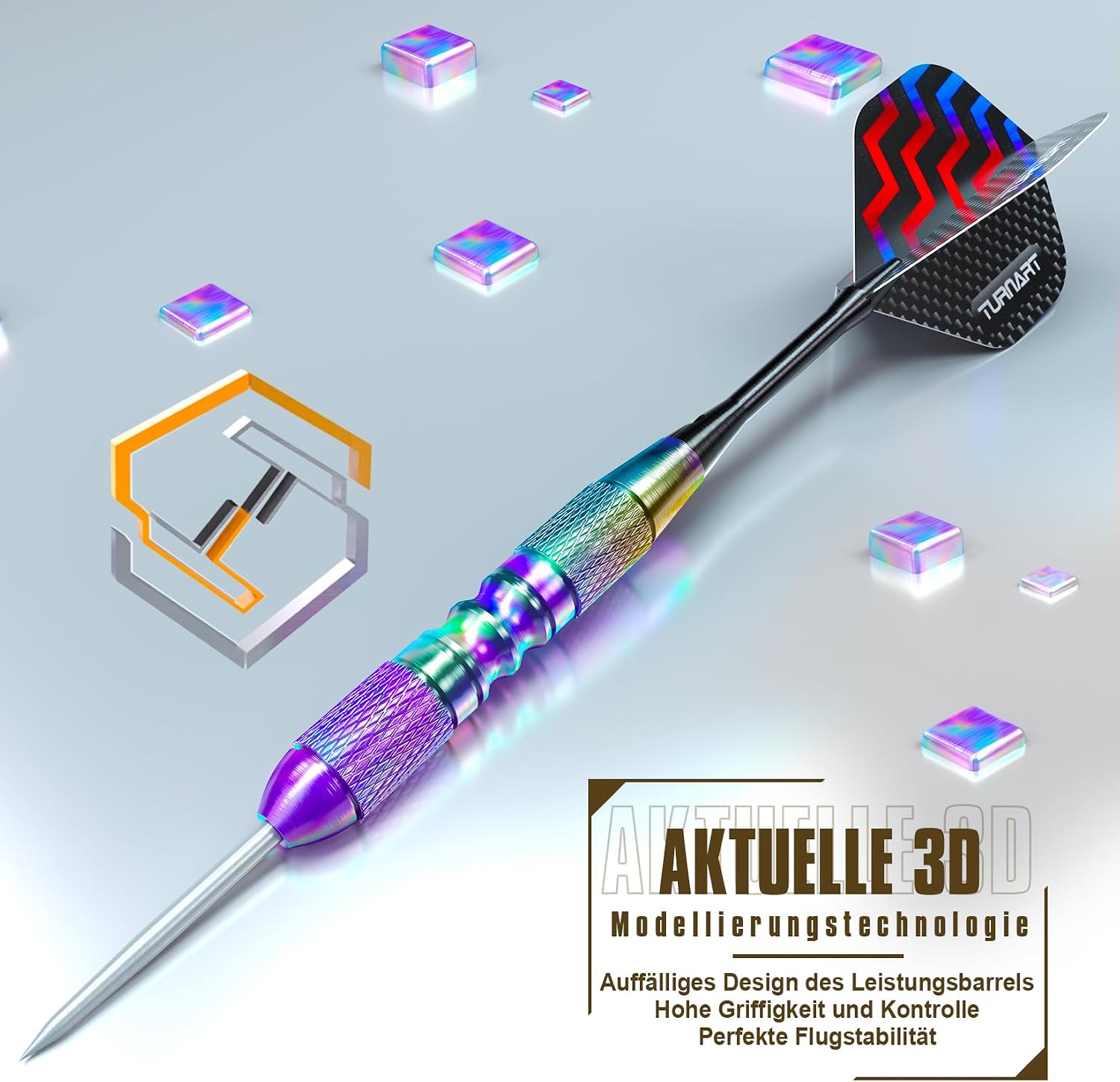 Turnart Steeldarts 12 Stueck mit Metallspitze und Dartcase Profi-Set