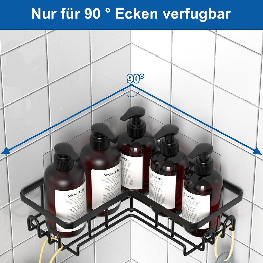 3er Set Eck-Duschablage schwarz ohne Bohren, rostfreies Duschregal