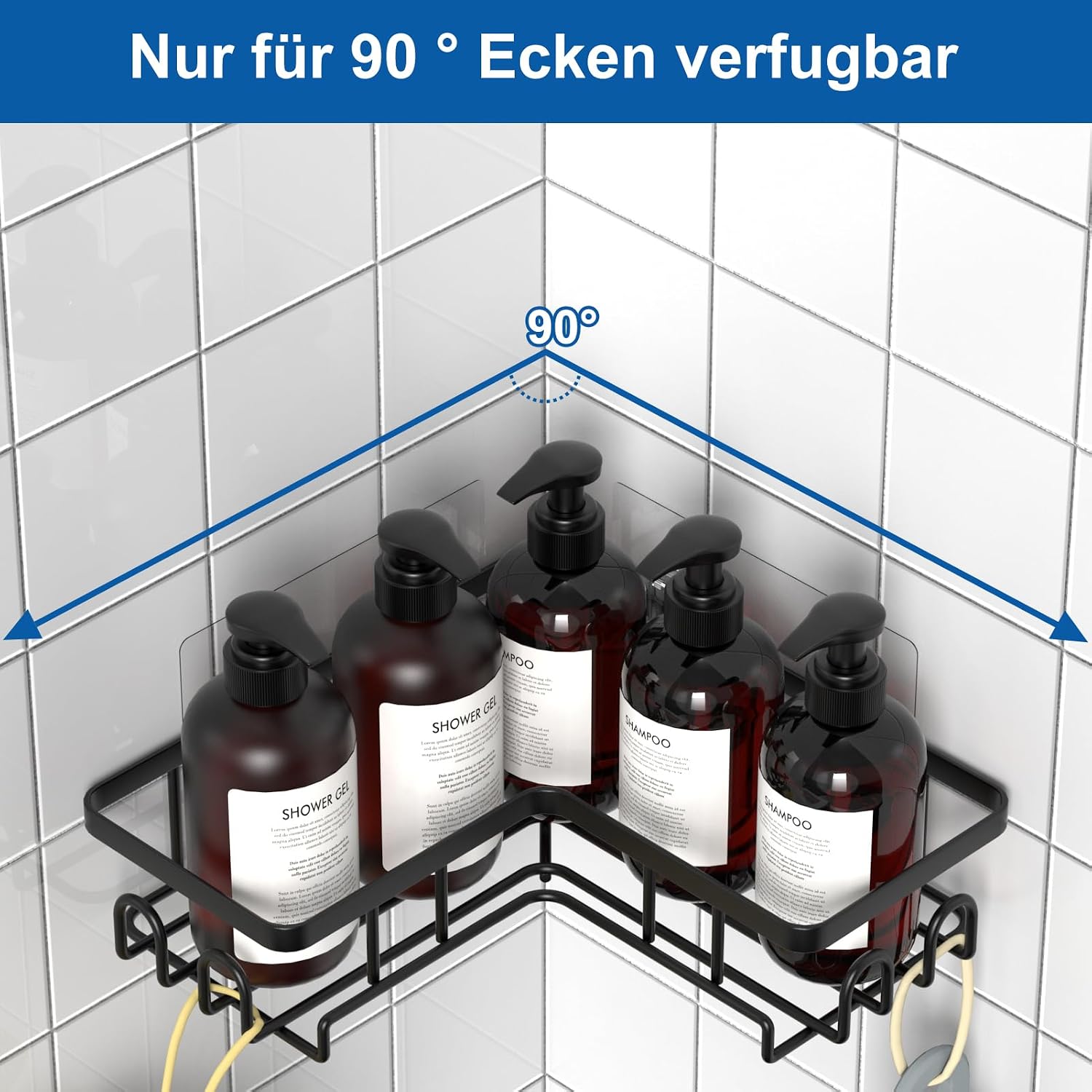 3er Set Eck-Duschablage schwarz ohne Bohren, rostfreies Duschregal