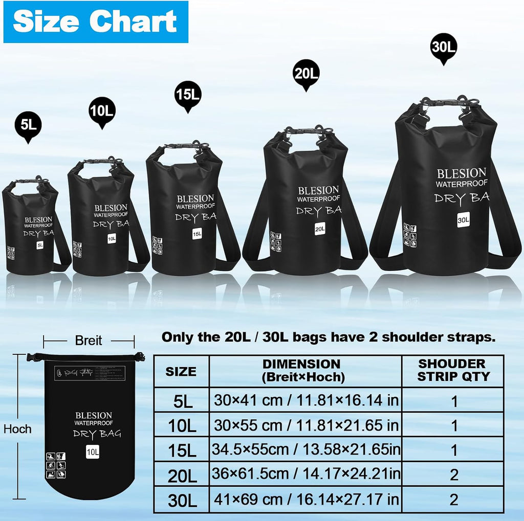 BLESION Dry Bag wasserdichte Tasche mit Schultergurt fuer Kajak Angeln Wan