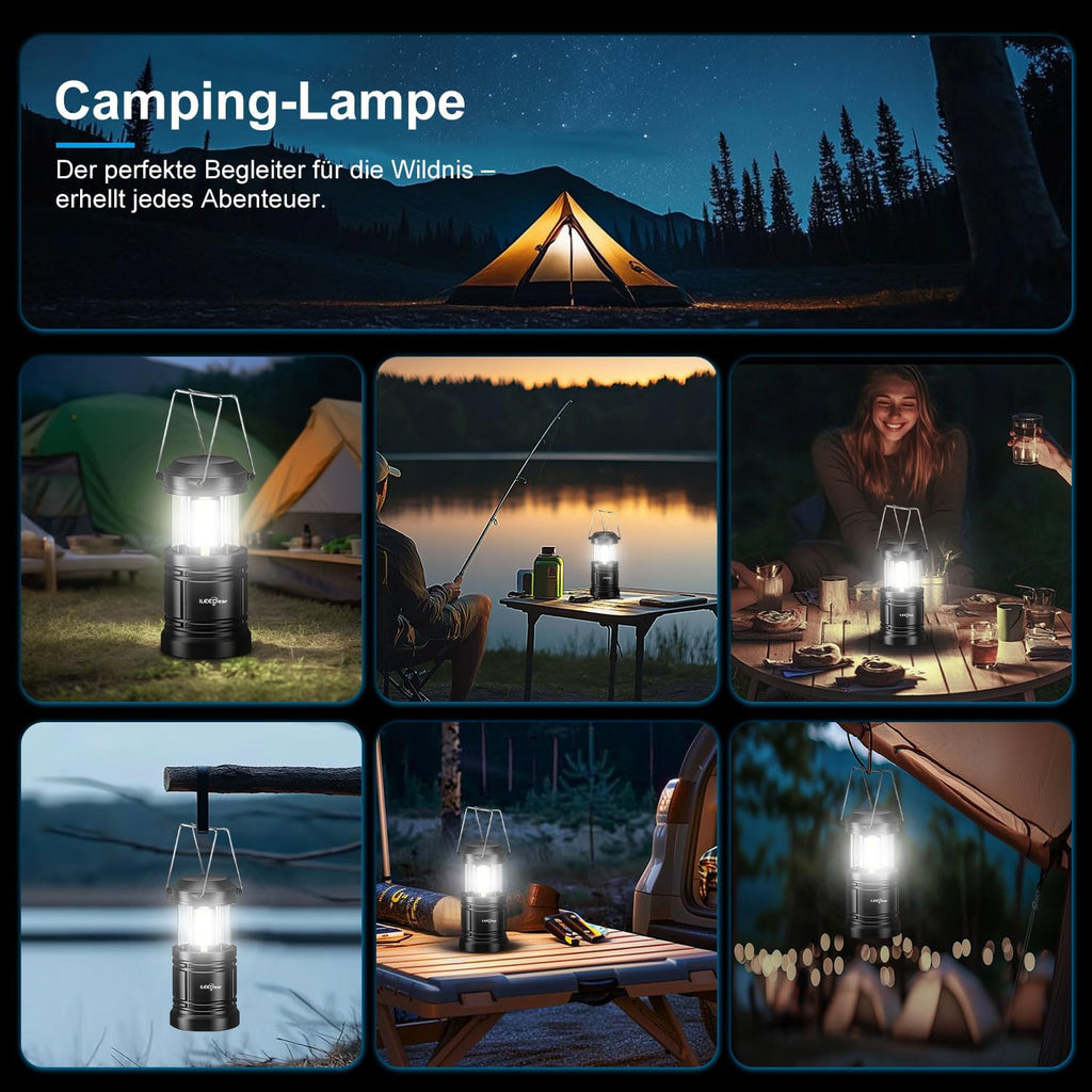 Camping-Laterne batteriebetrieben 2er Set, faltbar, ultrahell, tragbar, Haengelam