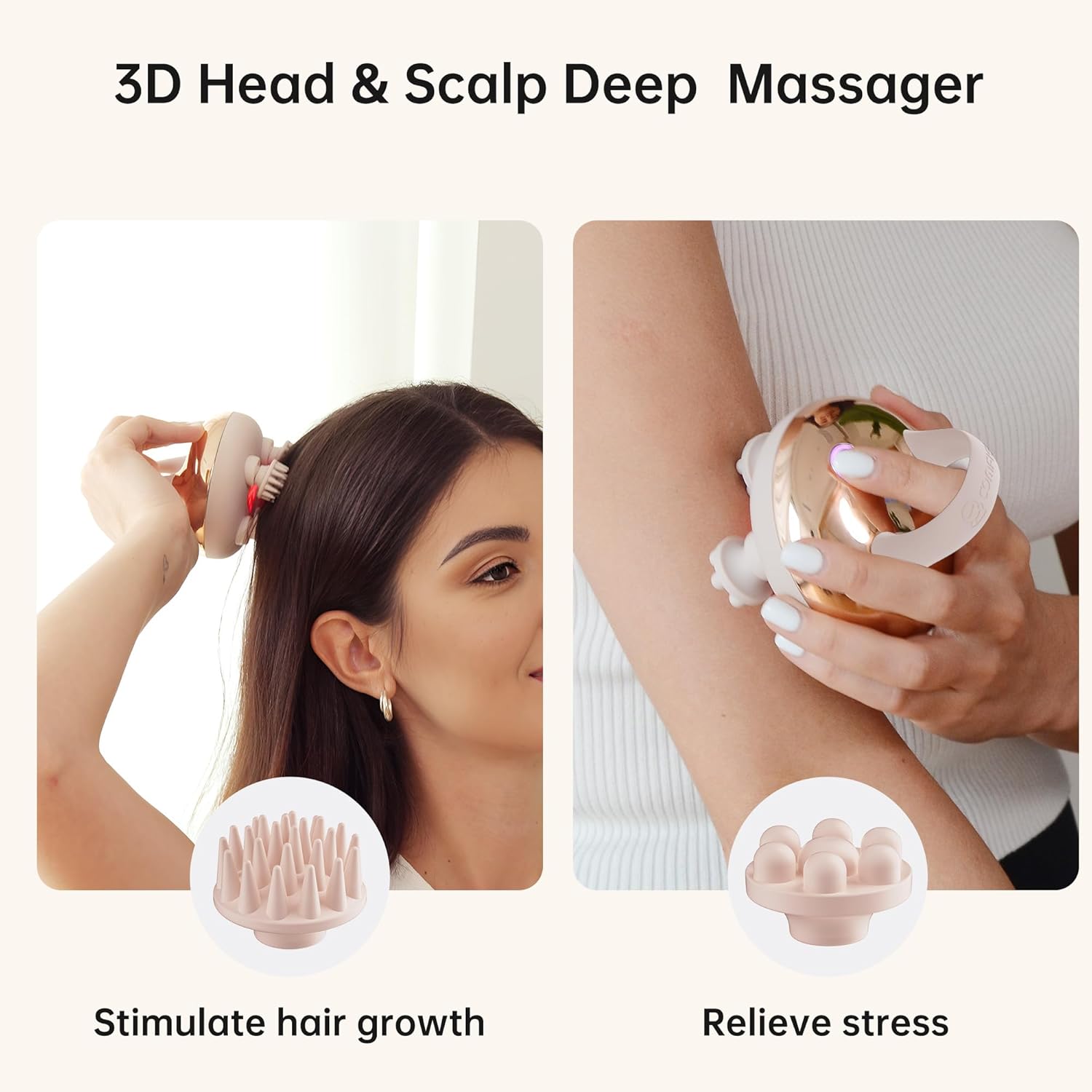 COMFIER Kopfmassagegeraet elektrisch IPX7 wasserdicht 8 Koepfe gold