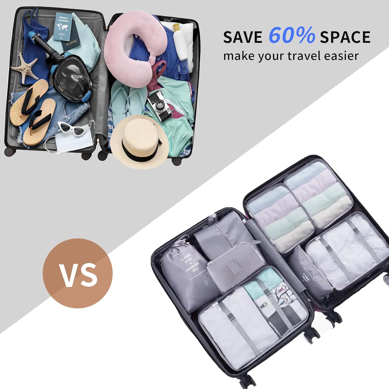 Packwuerfel 10er Set Koffer Organizer Reise Zubehoer Grau - Taschen Organizer