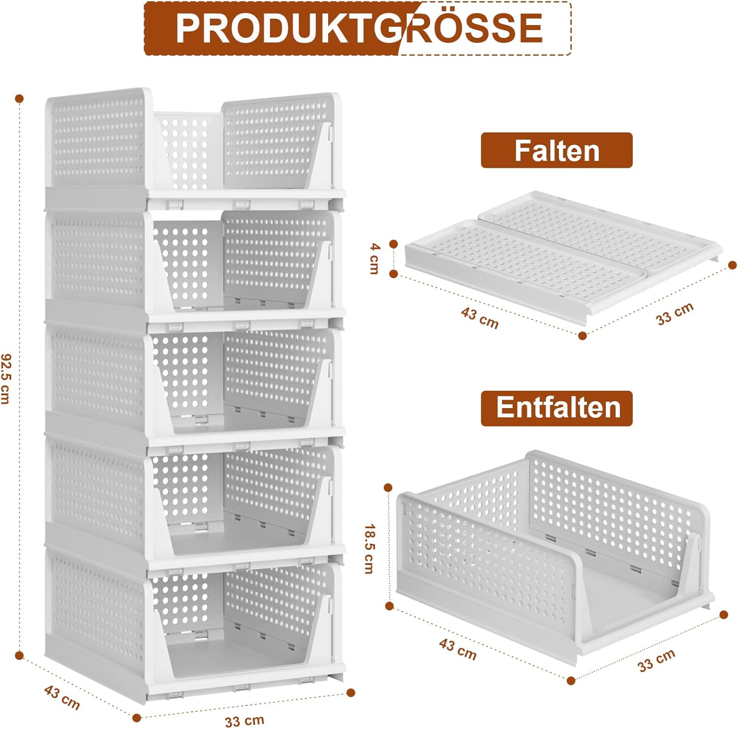 Schrank Organizer 4er Set faltbar stapelbar Aufbewahrungsboxen Weiss