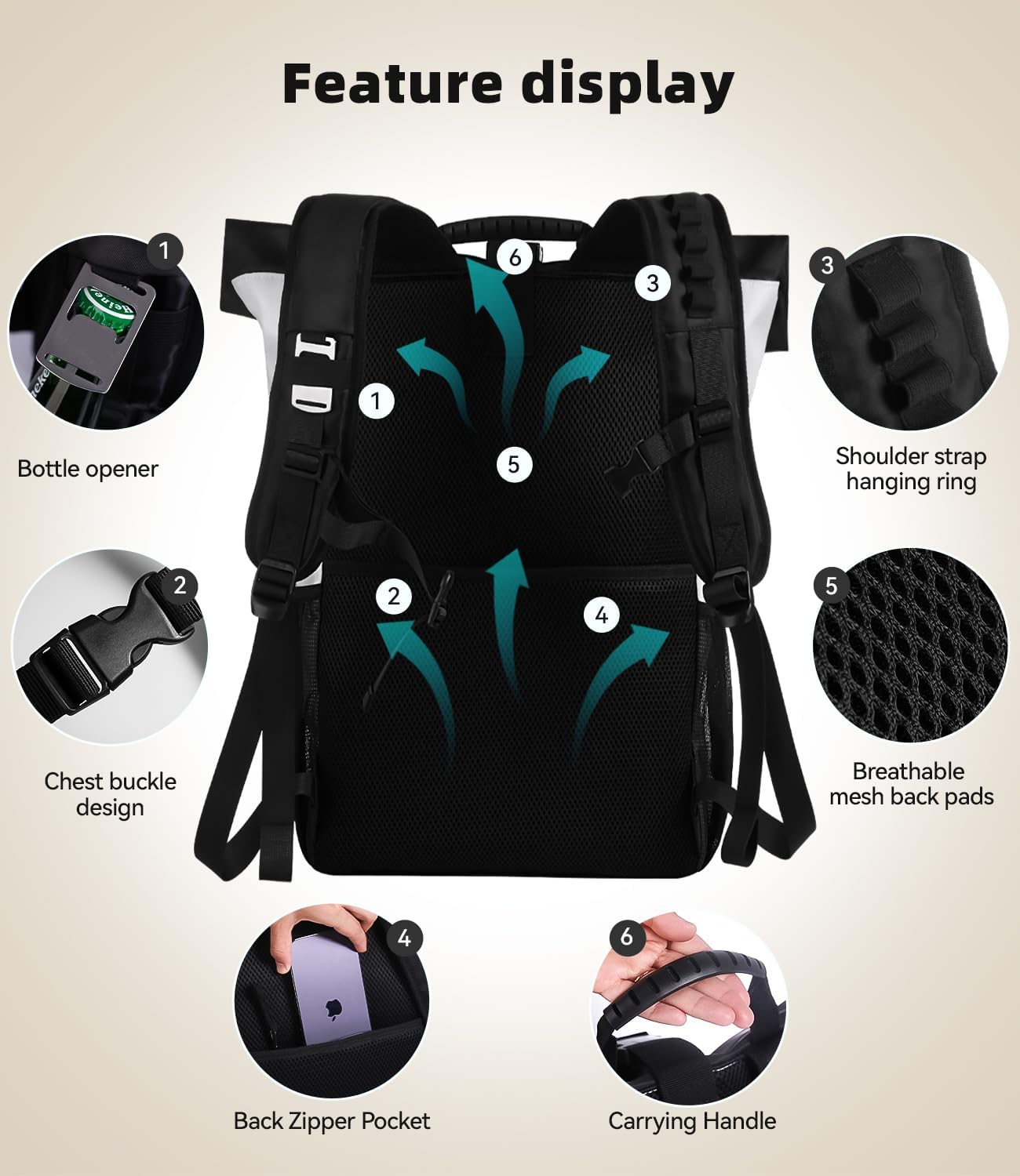 DEWUR Thermo Kuehlrucksack wasserdicht mit Flaschenoeffner fuer Picknick