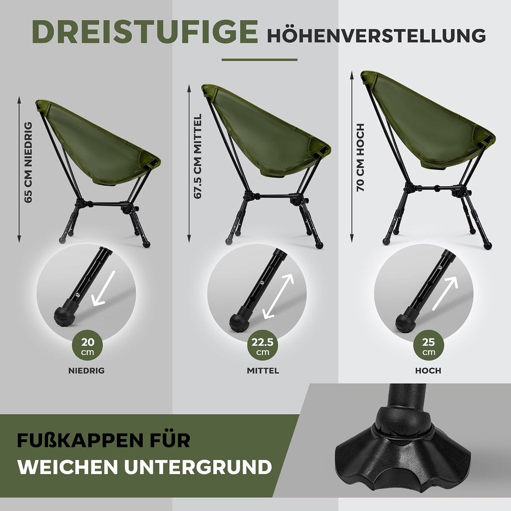 faltbarer Campingstuhl ultraleicht hoehenverstellbar klein zusammenklappbar