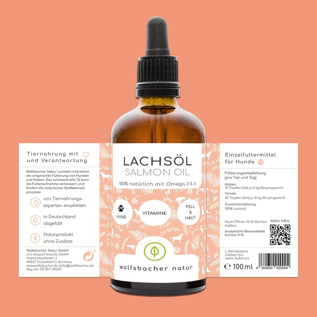 Lachsöl für Hunde Omega-3 Omega-6 Norwegisches Ergänzungsöl