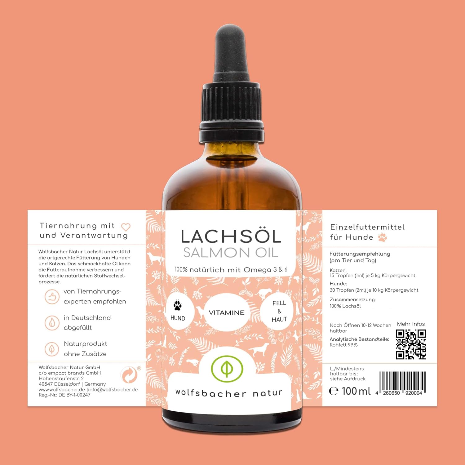 Lachsöl für Hunde Omega-3 Omega-6 Norwegisches Ergänzungsöl