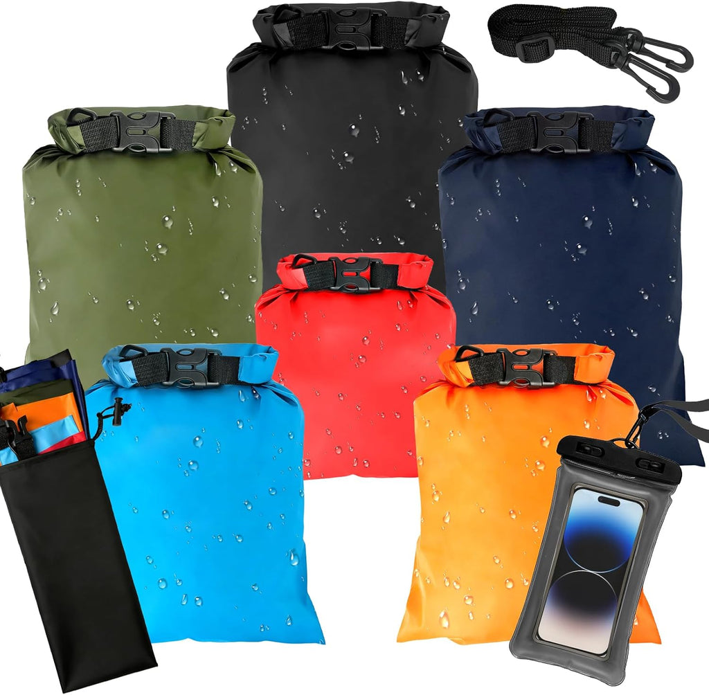 Dry Bag Set 6 wasserdichte Packsaecke 1,5/2,5/3/3,5/5/8 L mit Tragegurt