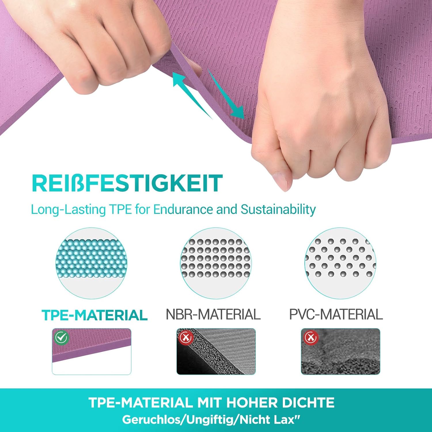 Yogamatte TPE 6 mm 183x61 cm rutschfest Fitnessmatte 181cm-183cm